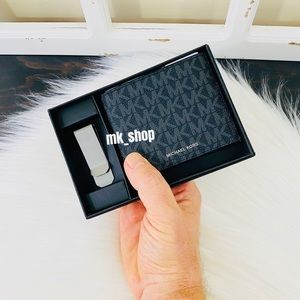 Michael Kors Jet Set Men’s Slim Billfold Wallet Money Clip Box Set